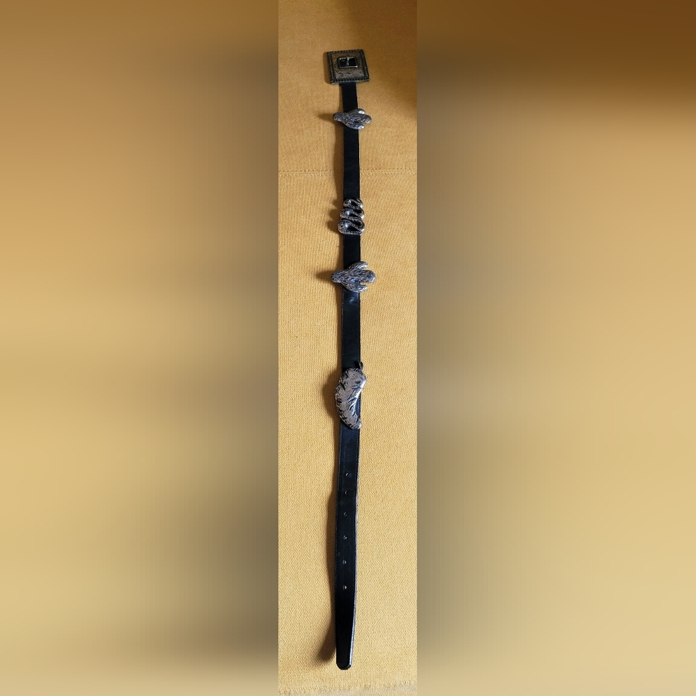 Elegant Vintage Black Belt with Silver Details